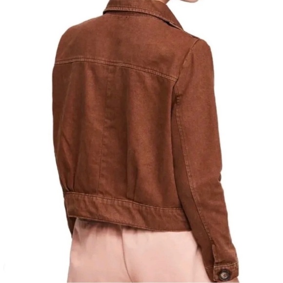 Free People brown Slouchy Denim Canvas crop jacket - Picture 3 of 10